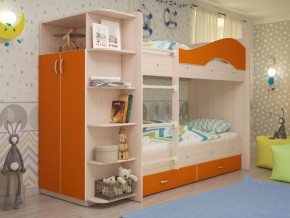 Кровать 2-х ярусная Мая с ящиками и шкафом на латофлексах оранж в Сатке - satka.magazinmebel.ru | фото - изображение 1