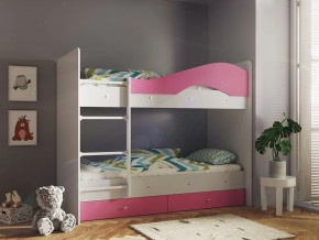 Кровать 2-х ярусная Мая с ящиками на латофлексах белый-розовый в Сатке - satka.magazinmebel.ru | фото - изображение 1