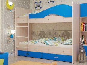 Кровать 2-х ярусная Мая с ящиками на латофлексах млечный дуб/синий в Сатке - satka.magazinmebel.ru | фото - изображение 1