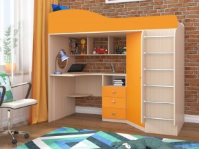 Кровать чердак Кадет 1 с металлической лестницей Дуб молочный-Оранжевый в Сатке - satka.magazinmebel.ru | фото