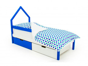 Кровать-домик мини Svogen с ящиками и бортиком сине-белый в Сатке - satka.magazinmebel.ru | фото