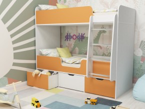Кровать двухъярусная Малыш двойняшка белый-оранжевый в Сатке - satka.magazinmebel.ru | фото - изображение 1
