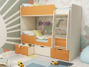Кровать двухъярусная Малыш двойняшка дуб молочный-оранжевый в Сатке - satka.magazinmebel.ru | фото