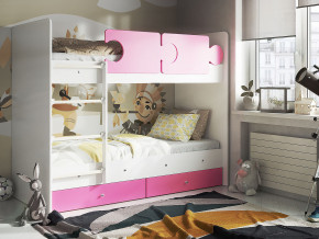 Кровать двухъярусная Тетрис латы с бортиками белый-розовый в Сатке - satka.magazinmebel.ru | фото