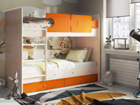 Кровать двухъярусная Тетрис латы с бортиками дуб млечный-оранжевый в Сатке - satka.magazinmebel.ru | фото - изображение 1