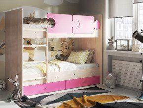 Кровать двухъярусная Тетрис латы с бортиками дуб млечный-розовый в Сатке - satka.magazinmebel.ru | фото
