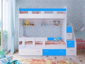 Кровать двухъярусная Юниор 1 винтерберг-белый с голубым в Сатке - satka.magazinmebel.ru | фото