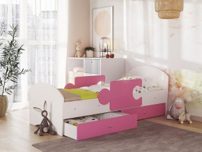Кровать Мозаика с ящиком и бортиками на ламелях белый-розовый в Сатке - satka.magazinmebel.ru | фото